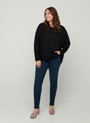 Einfarbige Bluse mit langen Ärmeln, Black, Model image number 2
