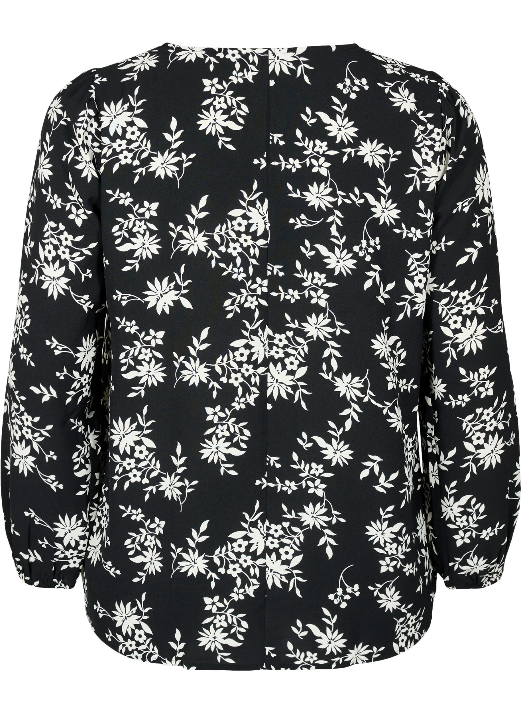 Zizzi Bluse mit Puff&auml;rmeln, Black Flower AOP, Packshot image number 1