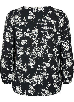 Bluse mit Puffärmeln, Black Flower AOP, Packshot image number 1