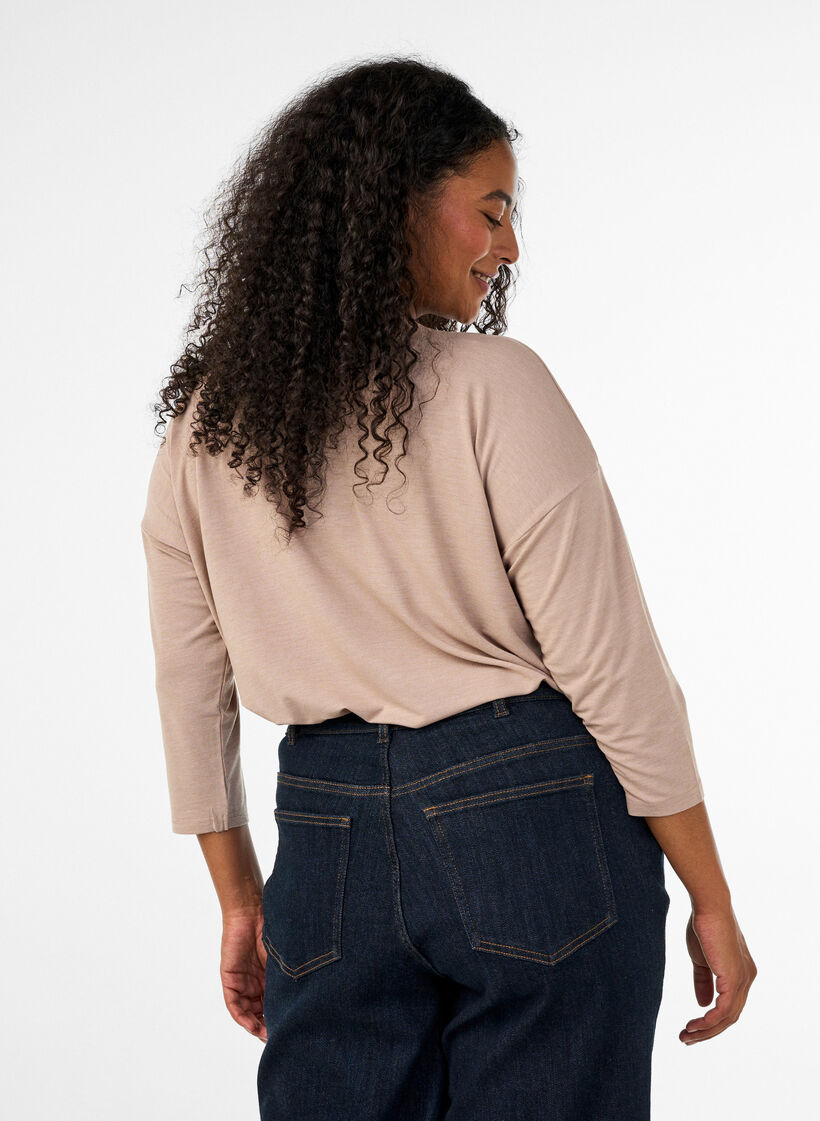 Bluse aus Jersey mit 3/4-&Auml;rmeln, Beige, Model image number 2