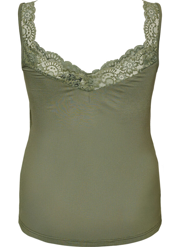 Top aus Viskose mit Spitze, Gr&uuml;n, Packshot image number 1