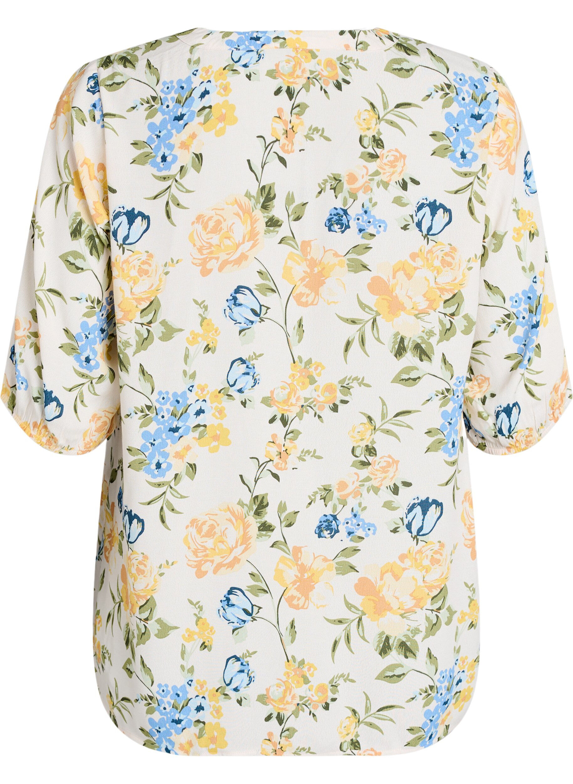 Zizzi Bluse aus Viskose mit Print und Knopfverschluss, Vanille, Packshot image number 1