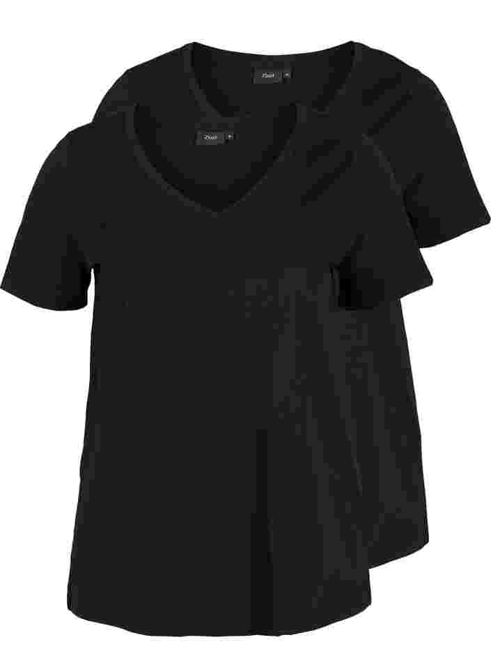 2er-Pack basic T-Shirts aus Baumwolle, Black/Black, Packshot image number 0