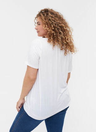 Kurzarm T-Shirt aus Viskose mit Gummibund - Weiß - Gr. 42-60 - Zizzi