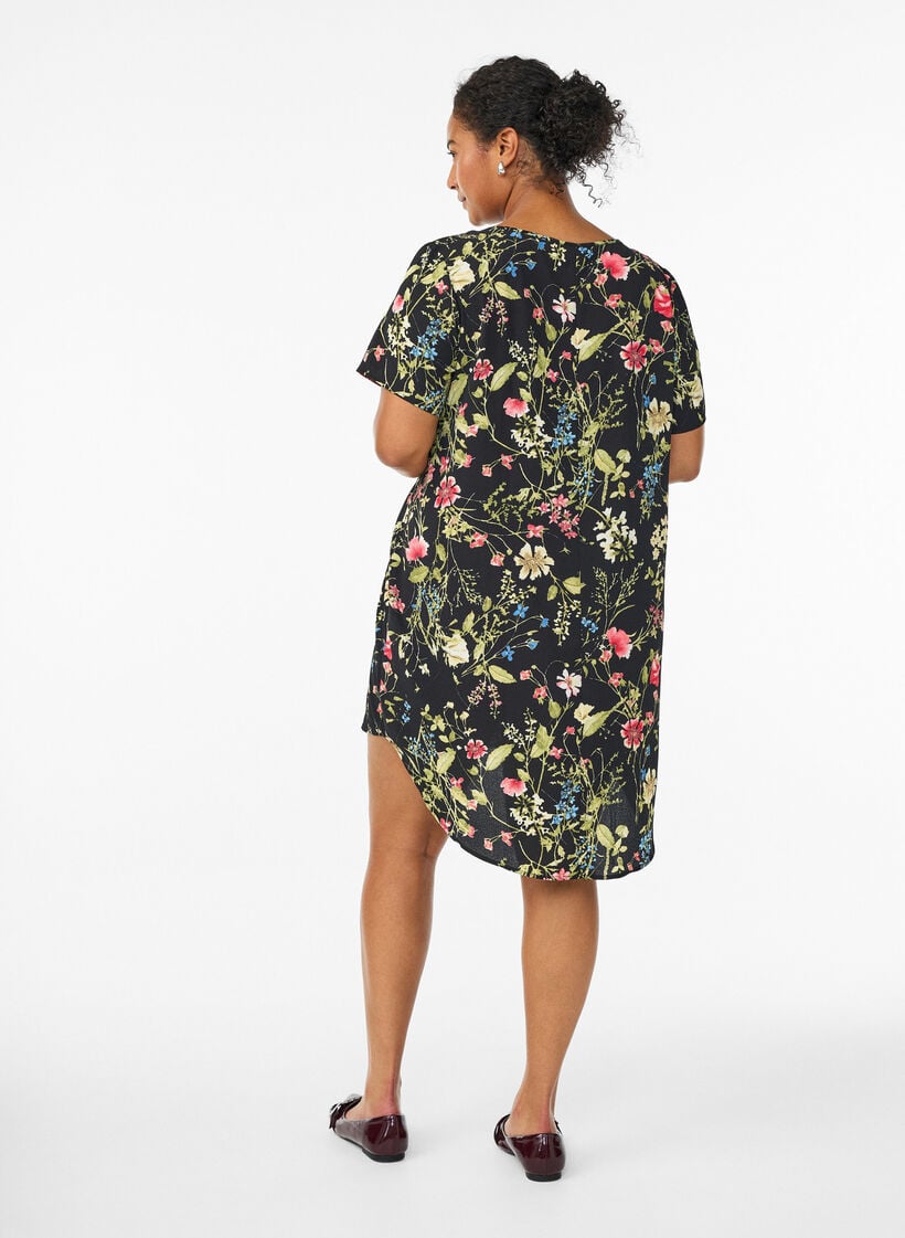 Kleid mit Aufdruck und kurzen &Auml;rmeln, Schwarz, Model image number 2
