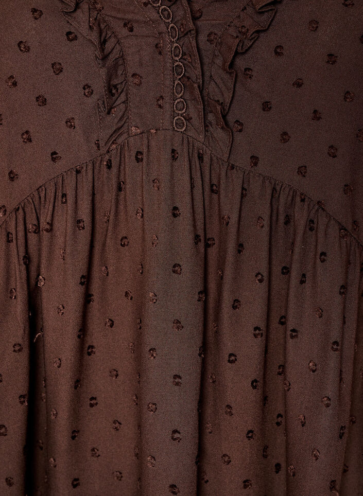 Bluse aus Viskose mit gepunkteter Struktur und V-Ausschnitt, Braun, Packshot image number 2