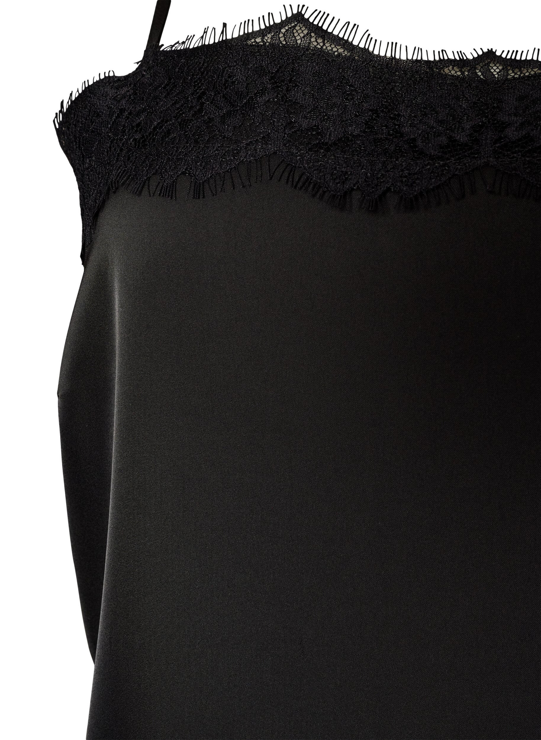 ZizziLanges Top aus Satin mit Spitzen, Schwarz, Packshot image number 2