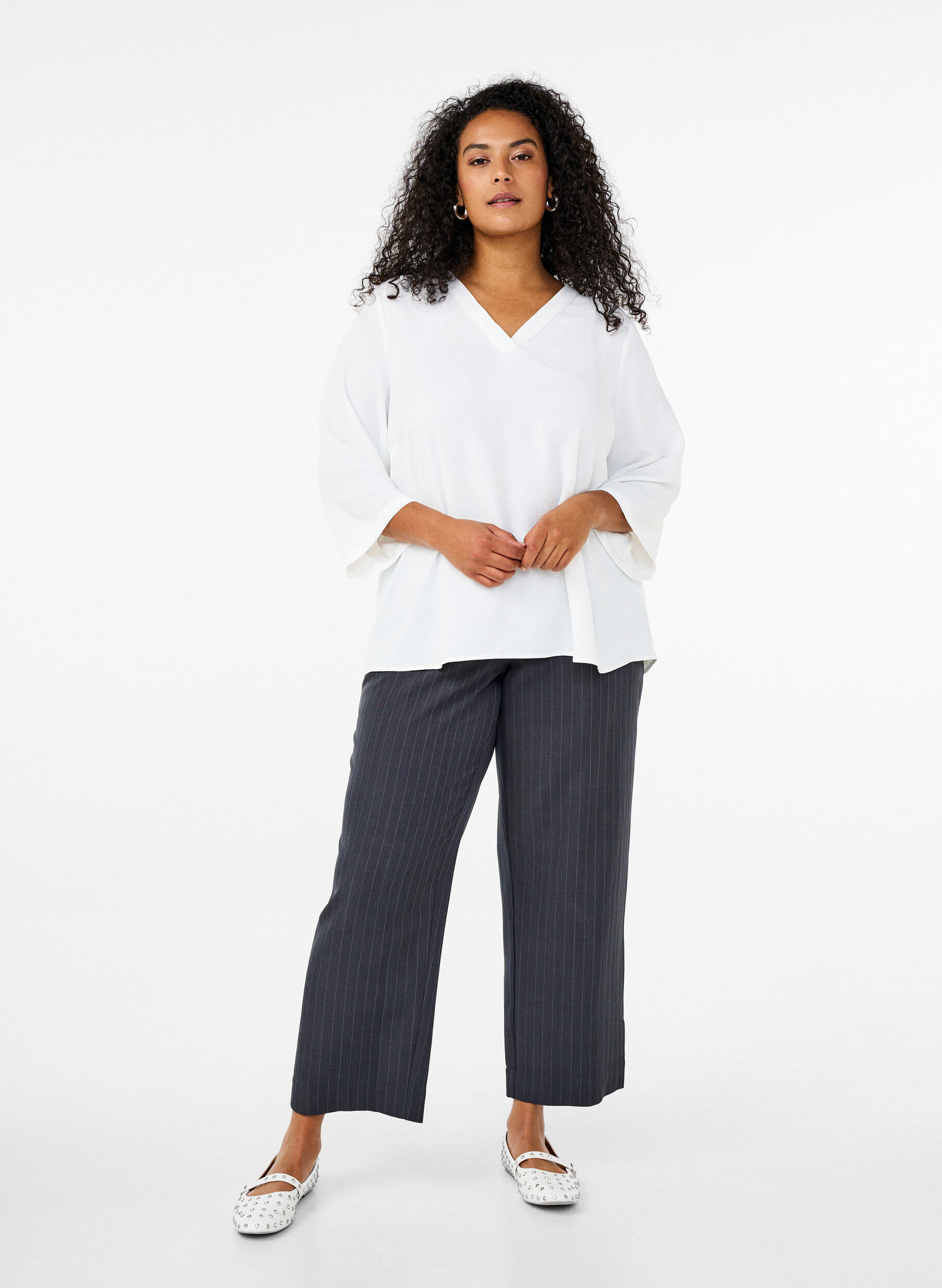 Zizzi Bluse mit 3/4-&Auml;rmeln, Vanille, Model image number 1