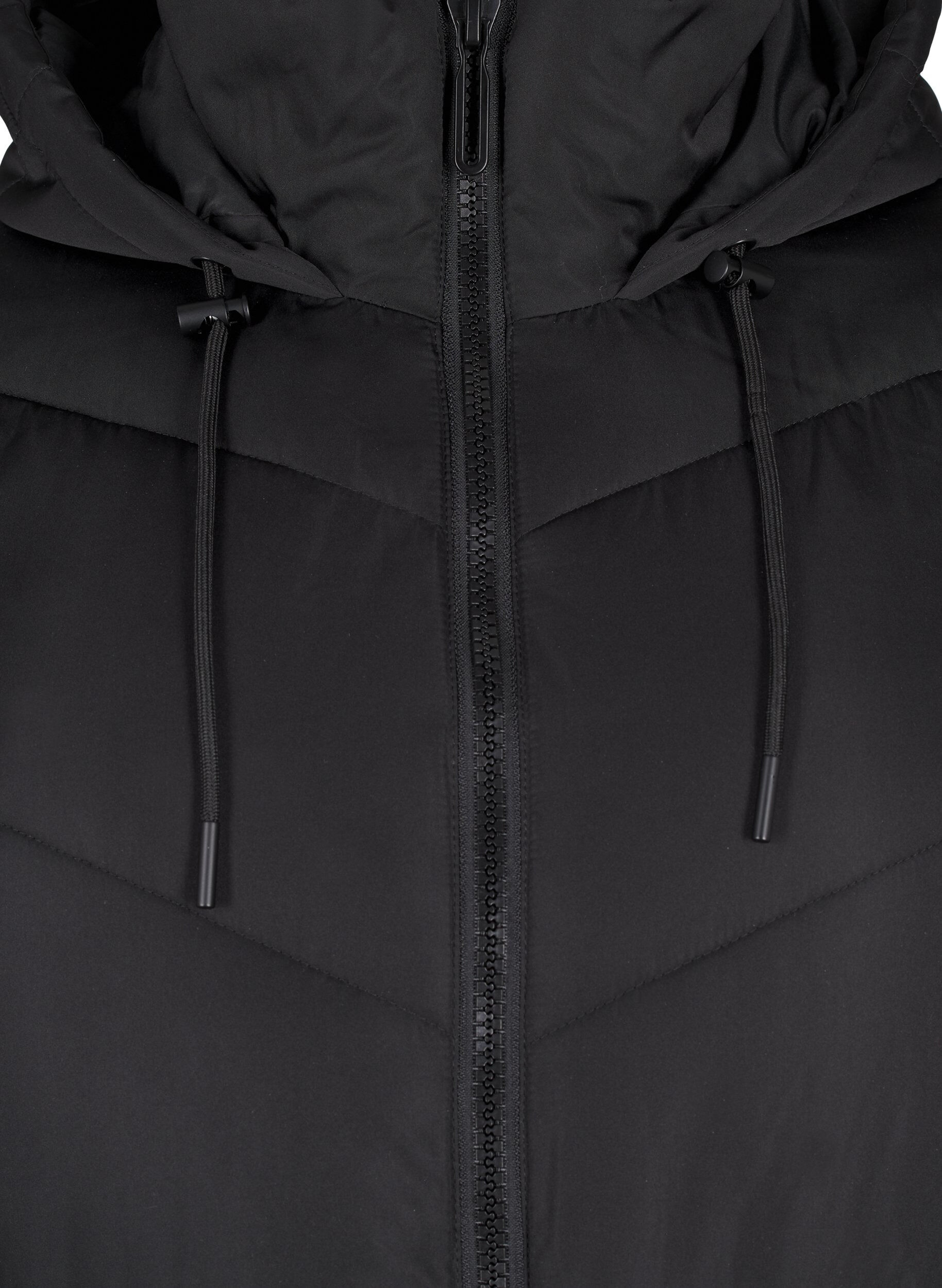 Zizzi Mittellange Pufferjacke mit Kapuze, Black, Packshot image number 2