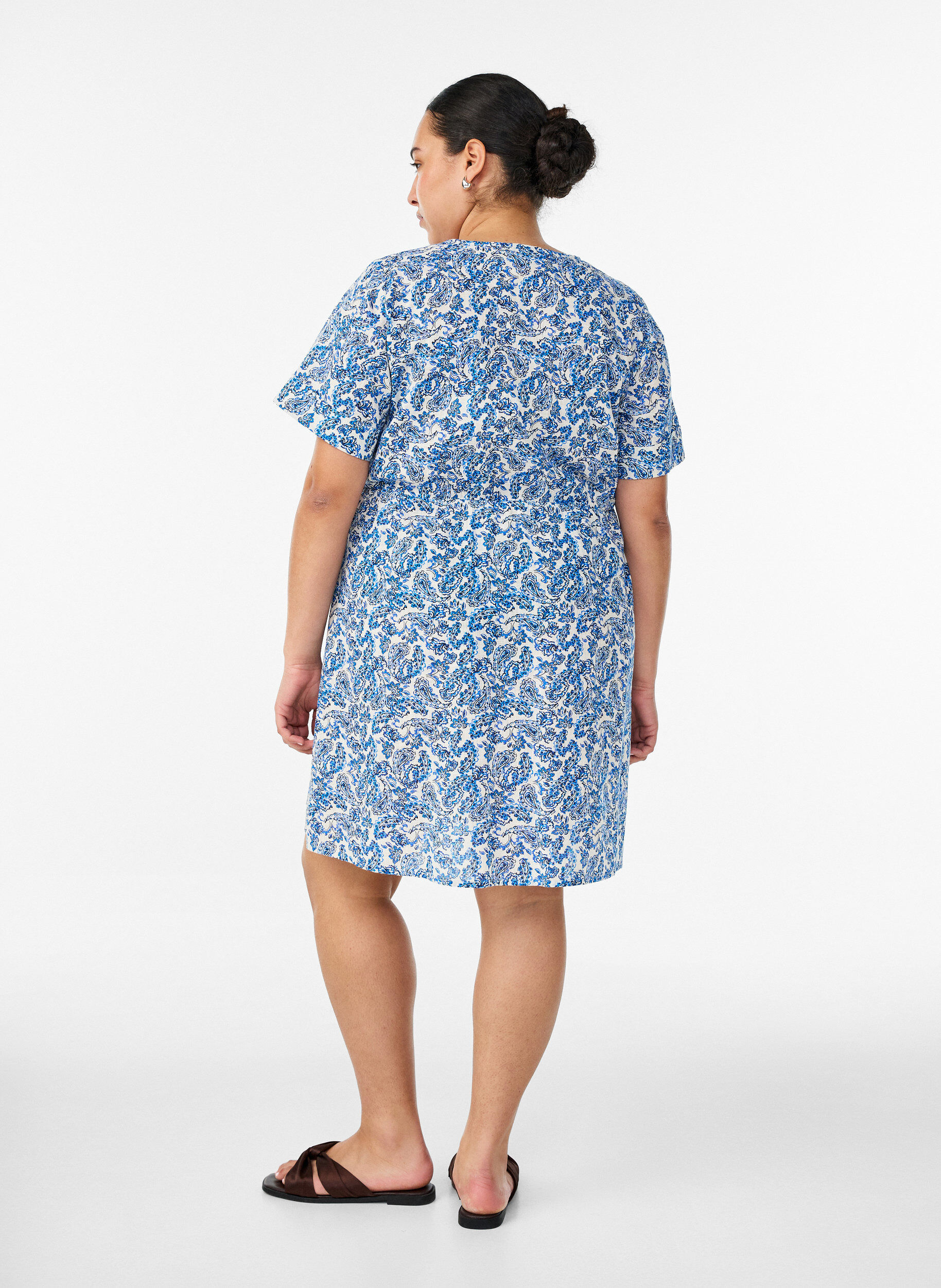 ZizziKurzes Kleid aus Baumwolle mit Blumenprint, Blau, Model image number 2