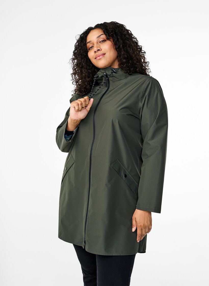 Regenjacke mit Taschen und Kapuze, Grün, Model image number 0