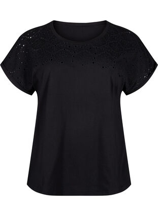 T-Shirt aus Bio-Baumwolle mit Lochstickerei, Black, Packshot image number 0