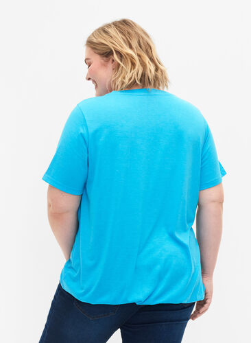 Meliertes T-Shirt mit elastischem Saum, Blue Atoll Mél, Model image number 1