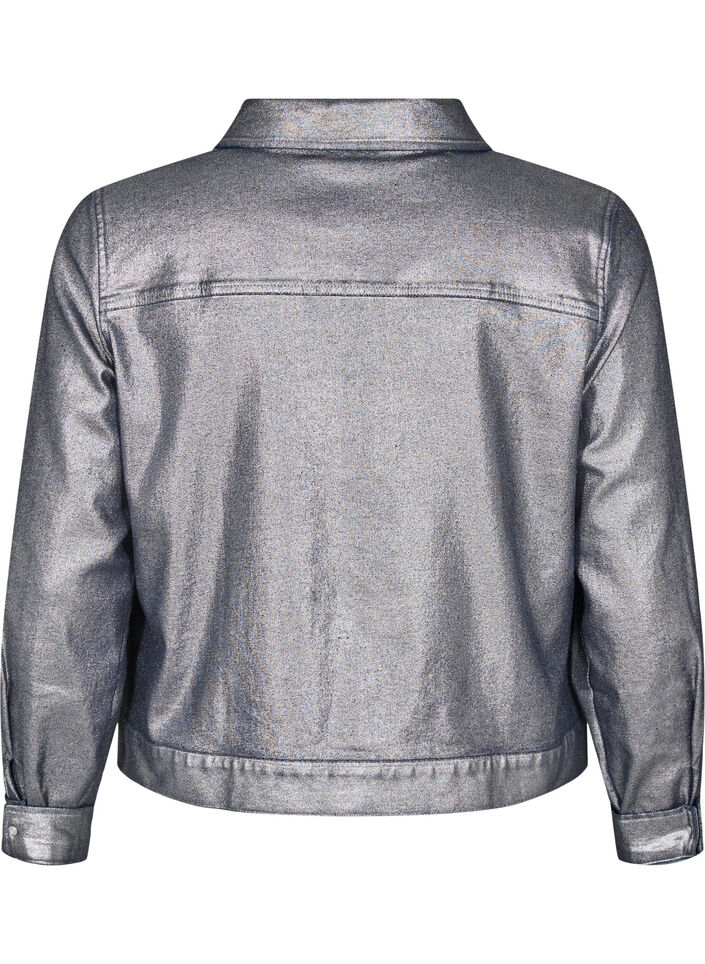 Kurze Jeansjacke in Silberbeschichtung, Gun Silver, Packshot image number 1