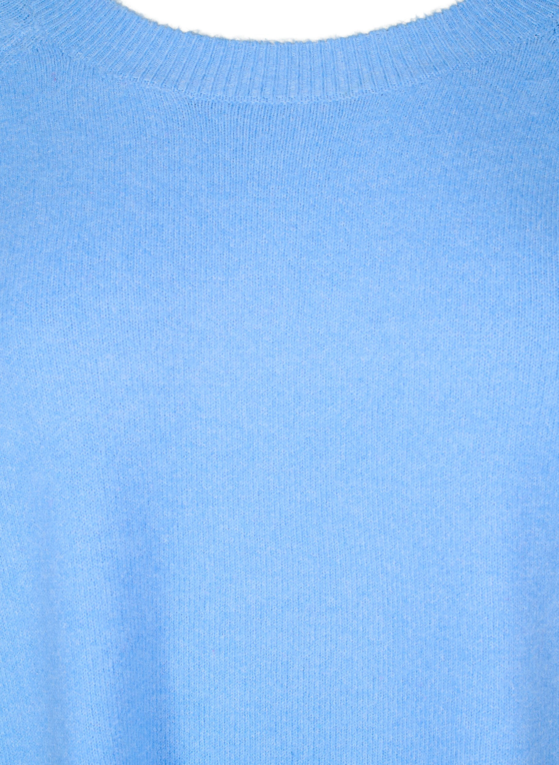 Zizzi Lange Strickbluse mit Knopfdetail an der Seite, Della R. Blue Mel., Packshot image number 2