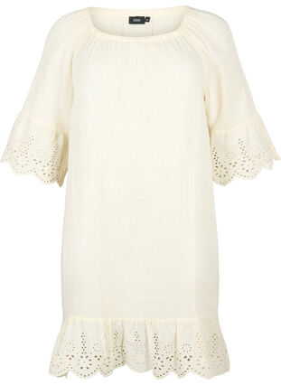 Kleid aus Baumwolle mit Broderie Anglaise, Buttercream, Packshot image number 0