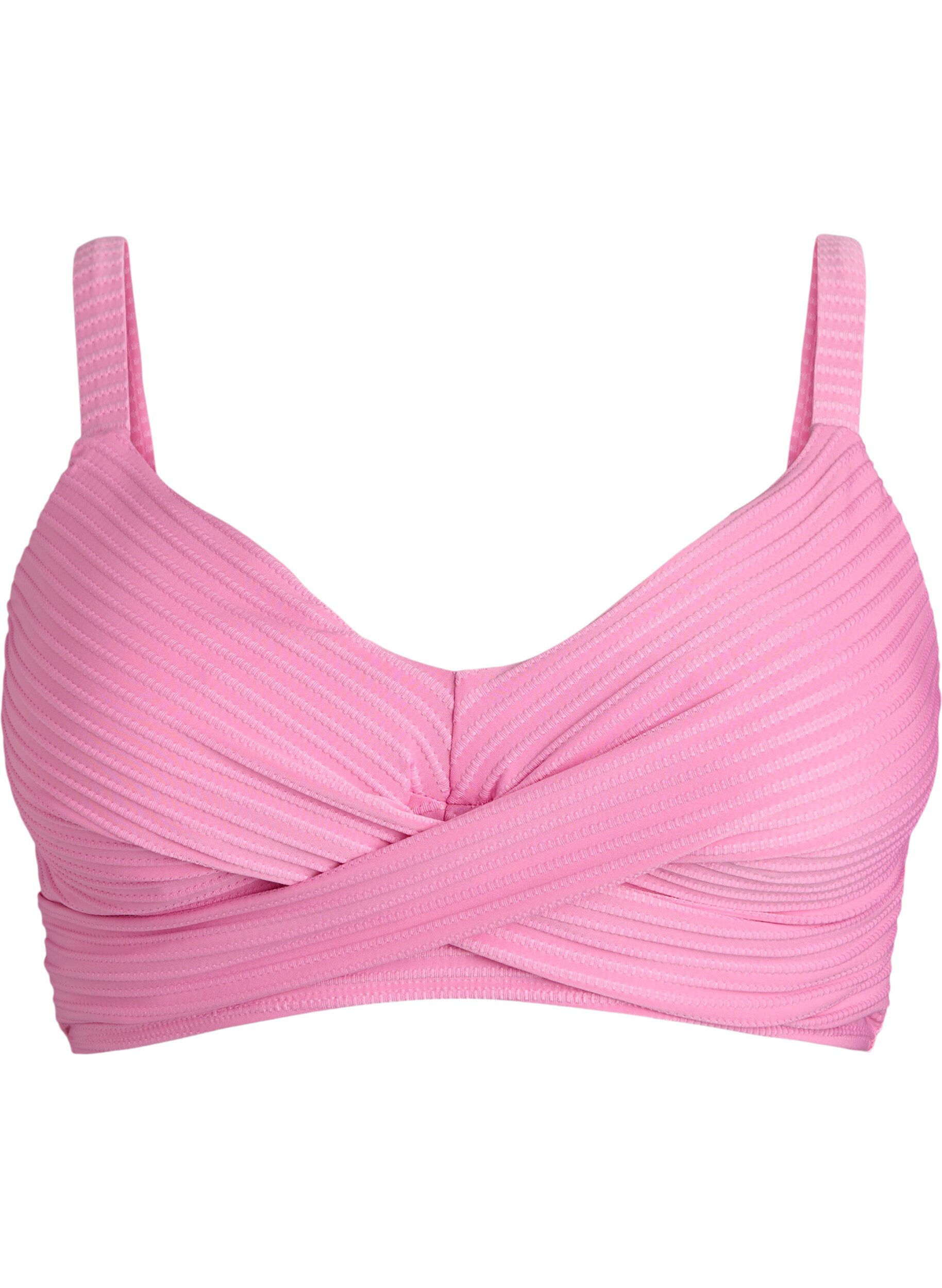 Zizzi Bikini Top mit Streifenstruktur und Criss-Cross, Pink, Packshot image number 0