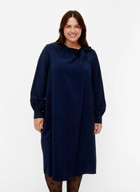 Langärmliges Kleid aus Viskose mit Schleife, Total Eclipse, Model