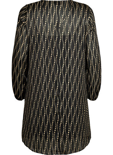 Langärmliges Kleid mit V-Ausschnitt und Druck, Black Weaves AOP, Packshot image number 1