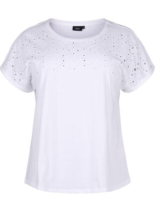 T-Shirt aus Bio-Baumwolle mit Lochstickerei, Bright White, Packshot image number 0