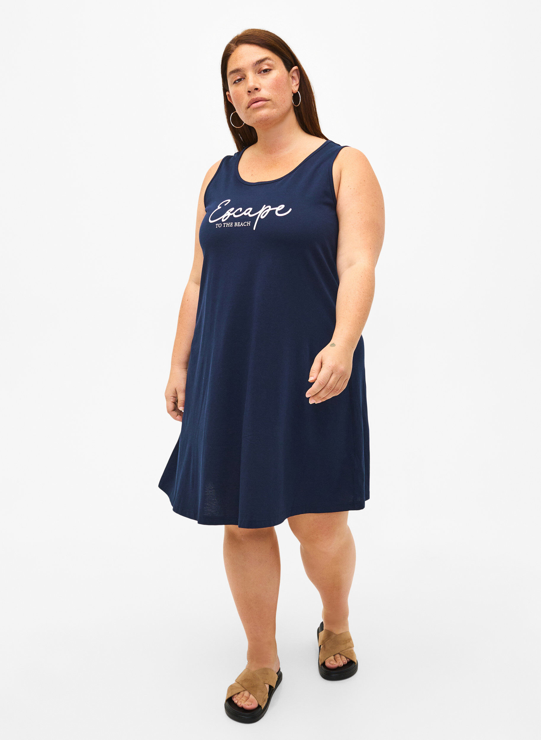 Zizzi &Auml;rmelloses Kleid aus Baumwolle mit A-Linie, Navy B. W. Escape, Model image number 2