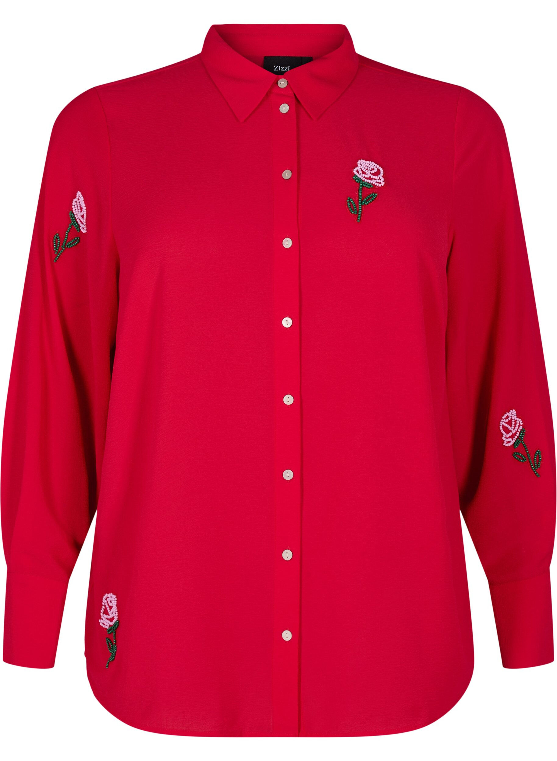 Zizzi Einfarbige Bluse mit Perlen, Rot, Packshot image number 0