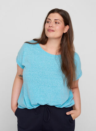 Meliertes T-Shirt aus Baumwolle, River Blue Melange, Model image number 0