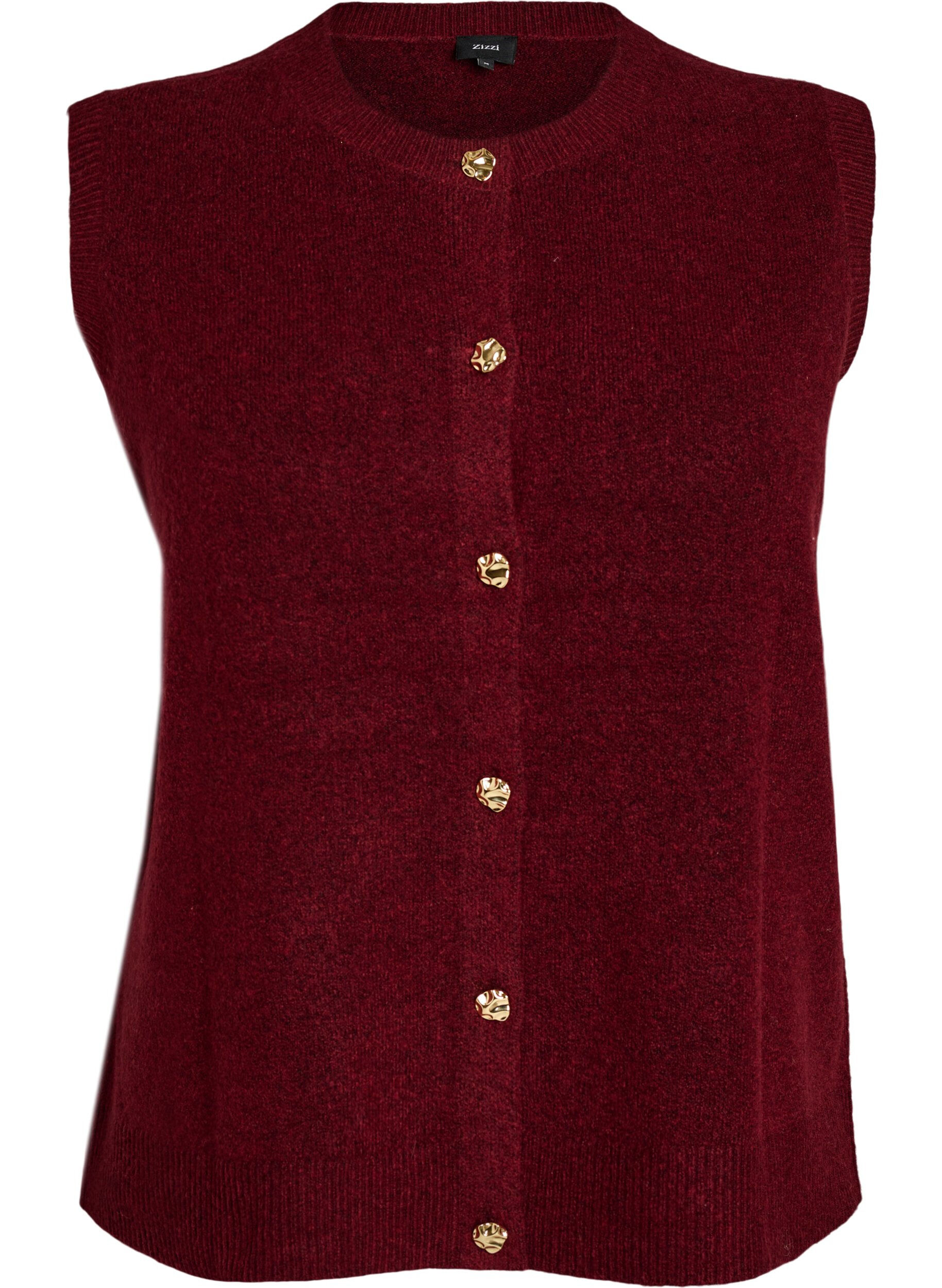 ZizziStrickweste mit dekorativen Kn&ouml;pfen, Dunkles Bordeaux, Packshot image number 0