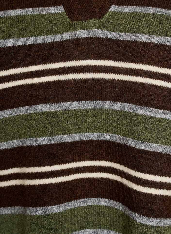 Strickbluse mit Streifen und Polokragen, Braun, Packshot image number 2