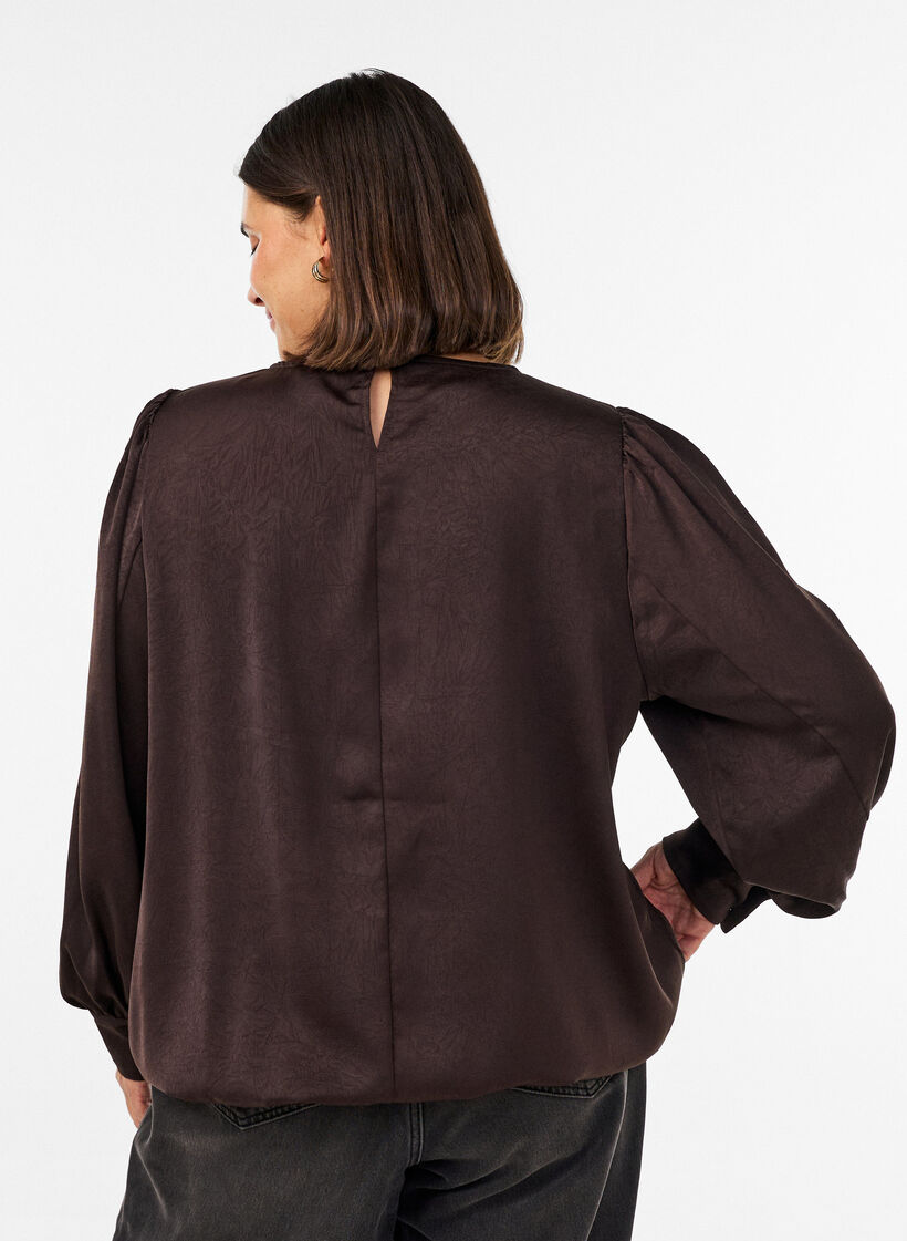 Bluse im Satin-Look mit Ballonform, Braun, Model image number 2