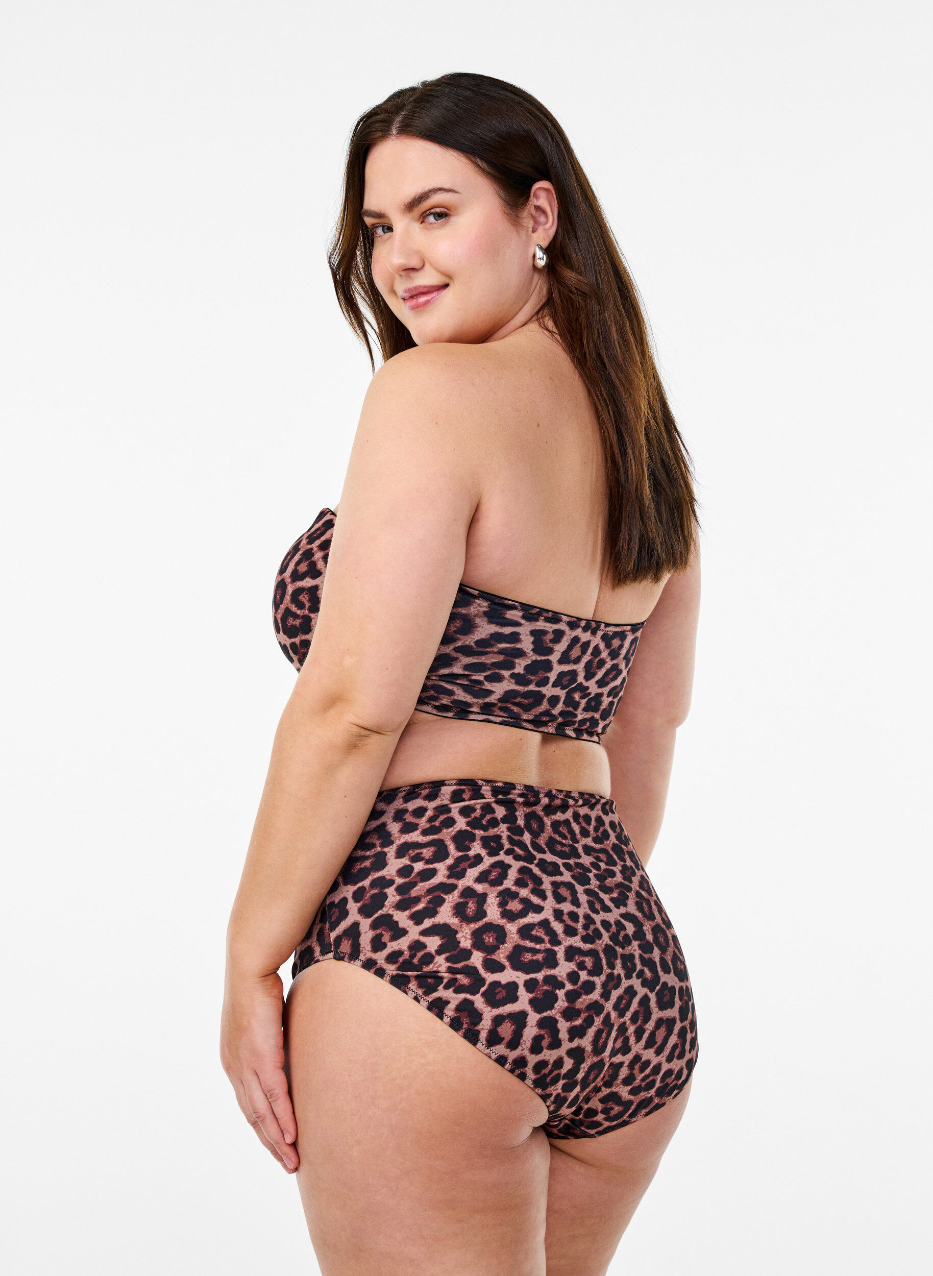 Zizzi Leopard Bikinihose mit hoher Taille, Braun, Model image number 1