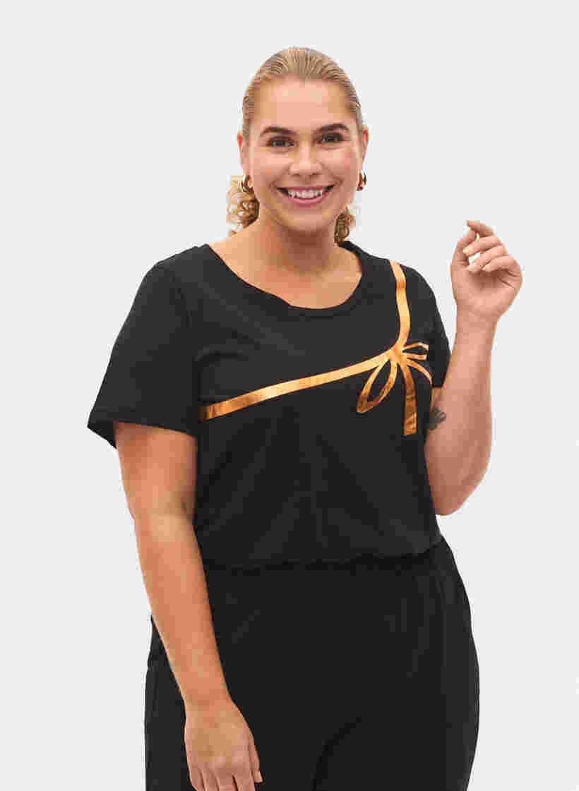Weihnachts-T-Shirt aus Baumwolle, Black Copper Bow, Model image number 0