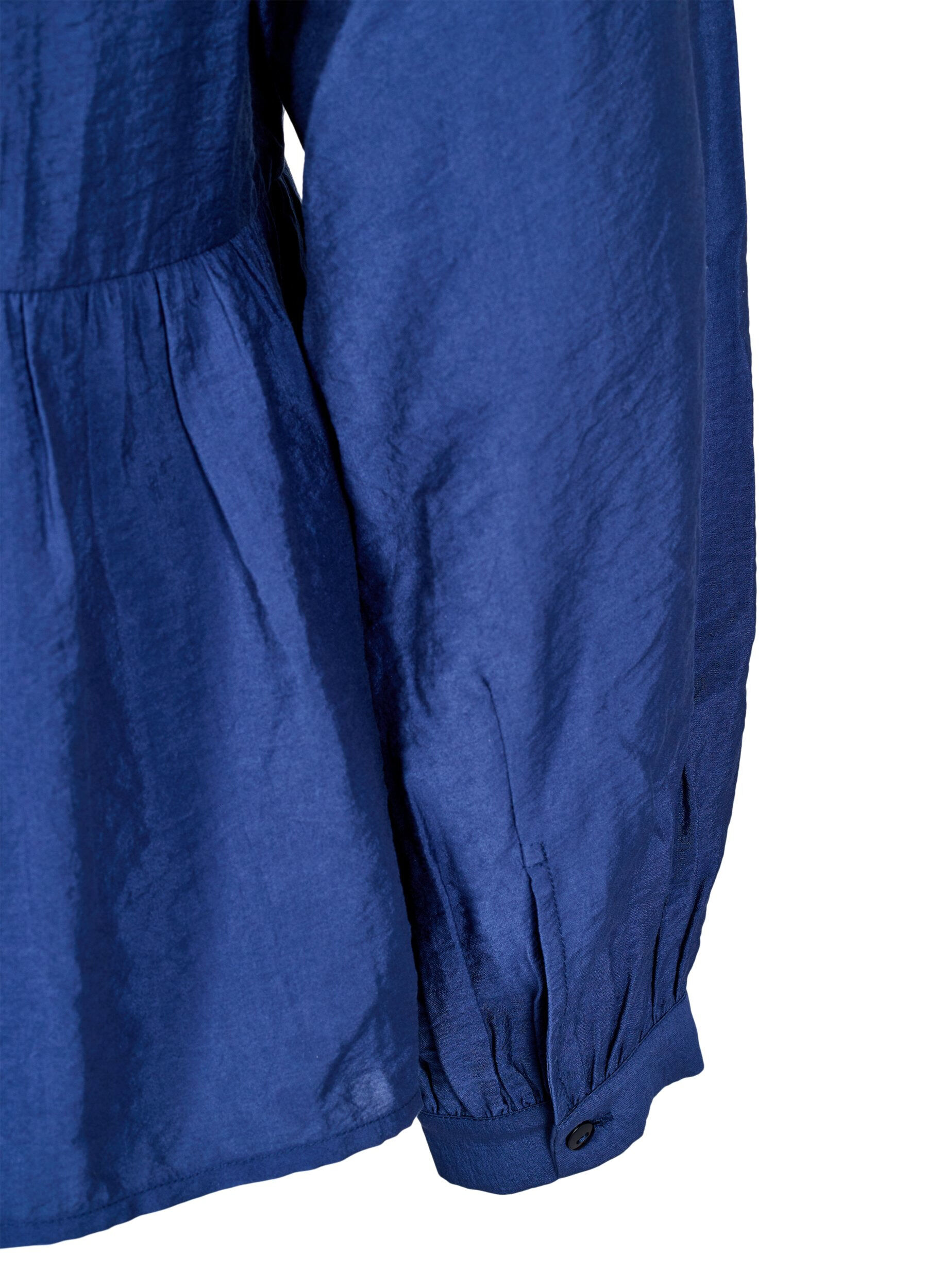 Zizzi Bluse mit Schleife und langen &Auml;rmeln, Blau, Packshot image number 3