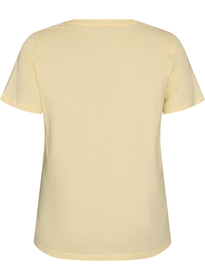 T-Shirt aus Bio-Baumwolle mit Text aus Velours, Gelb, Packshot image number 1