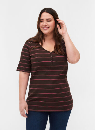 Gestreiftes T-Shirt aus Baumwolle mit Ripp, Mole Stripe, Model image number 0