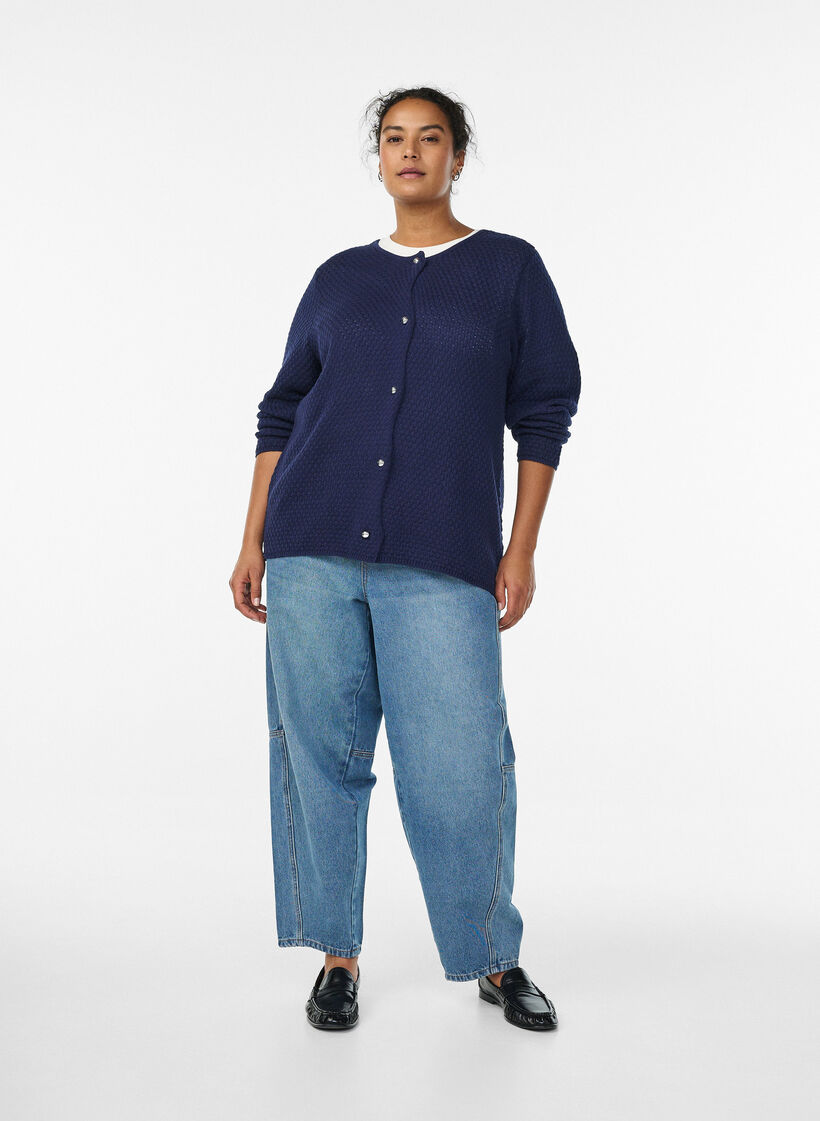 Strickjacke aus Strukturstrick mit kugelf&ouml;rmigen Kn&ouml;pfen, Blau, Model image number 1