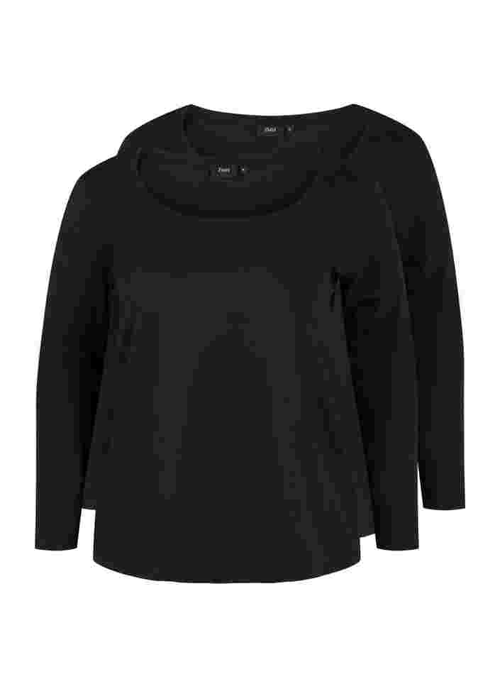 2er-Pack Basic-Bluse aus Baumwolle, Black/Black, Packshot image number 0