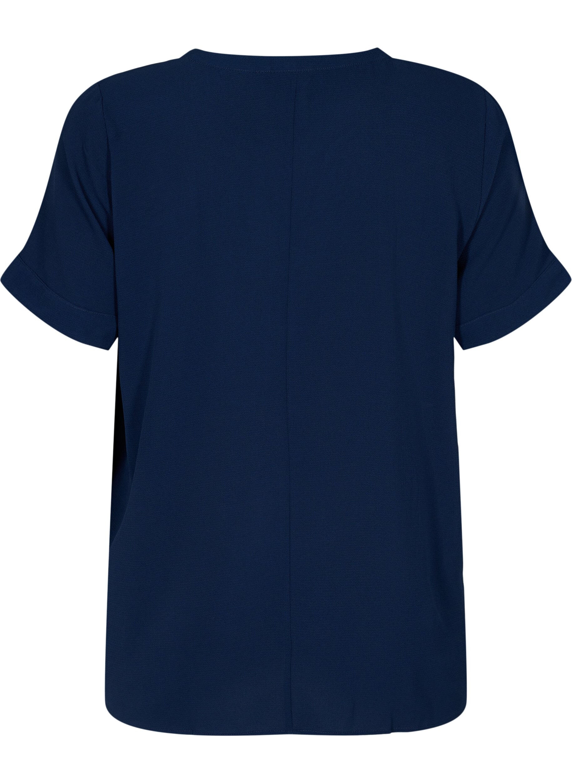 Zizzi Kurz&auml;rmelige Bluse mit V-Ausschnitt, Blau, Packshot image number 1