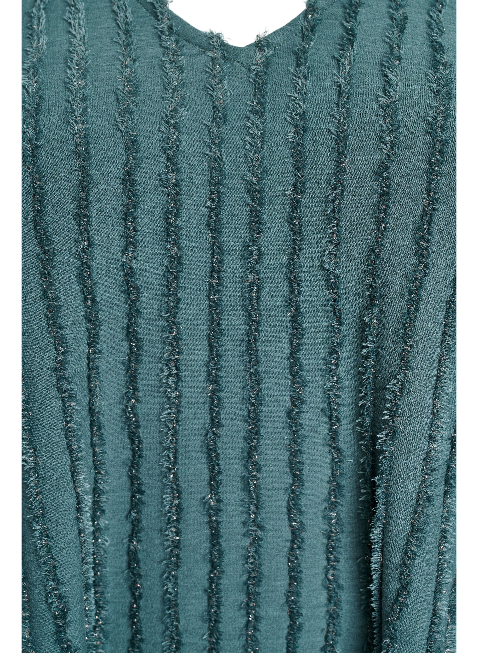 Zizzi Bluse mit kurzen &Auml;rmeln und Streifenstruktur, Gr&uuml;n, Packshot image number 2