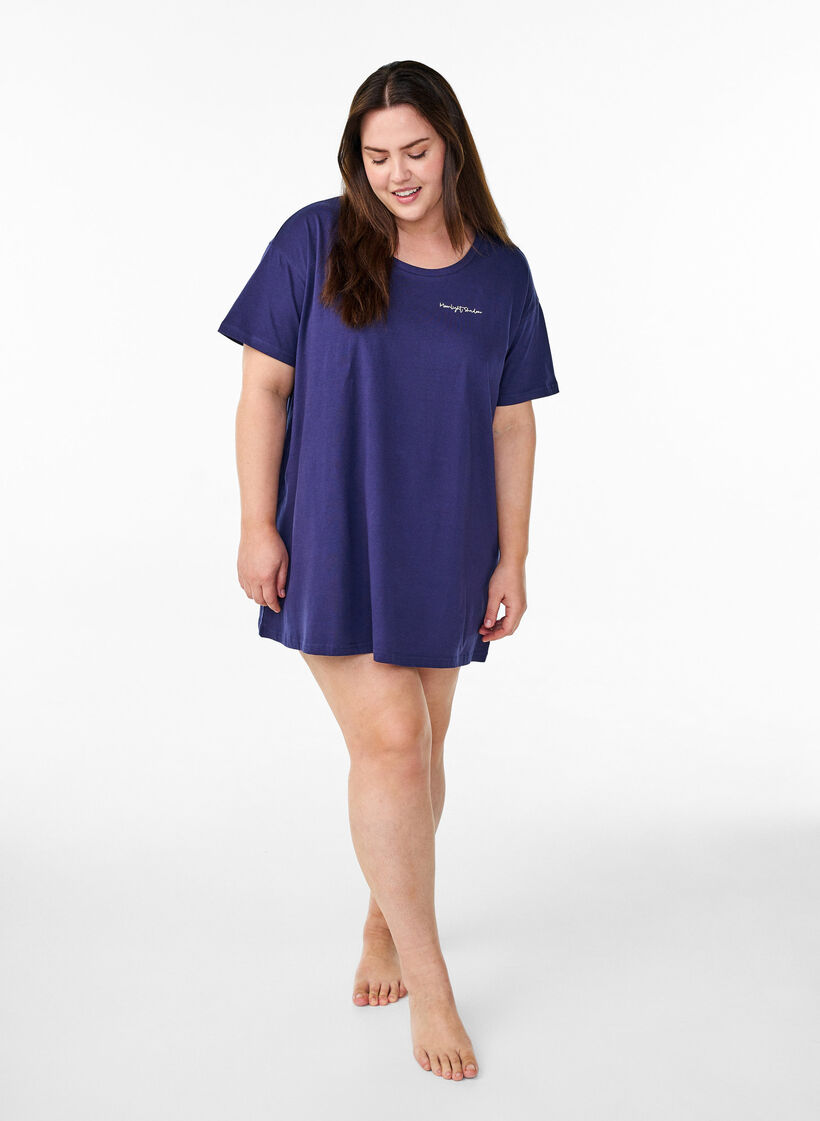 Langes Nachthemd aus Bio-Baumwolle mit Print, Blau, Model image number 1