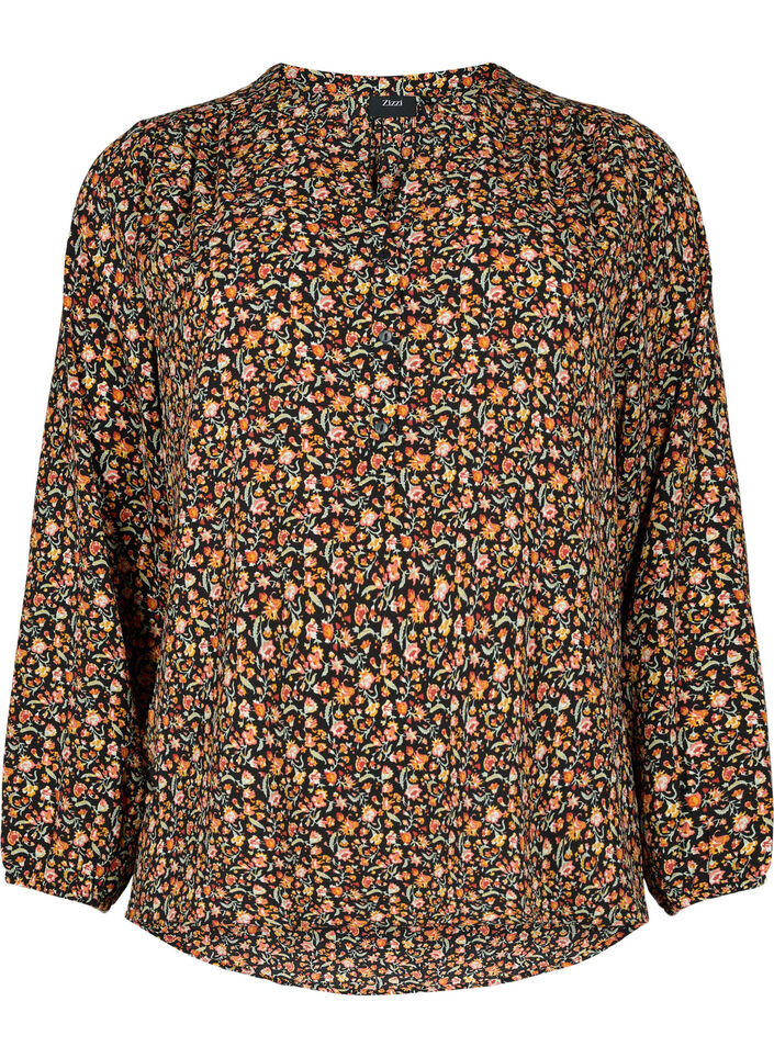 Langarm Bluse mit Print und V-Ausschnitt, Ditsy Floral, Packshot image number 0