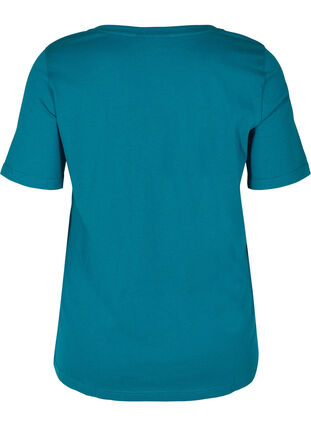 T-Shirt aus Bio-Baumwolle mit V-Ausschnitt, Maroccan Blue, Packshot image number 1