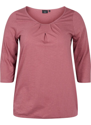 Einfarbige Bluse mit 3/4-Ärmel aus Baumwolle, Rose Brown, Packshot image number 0