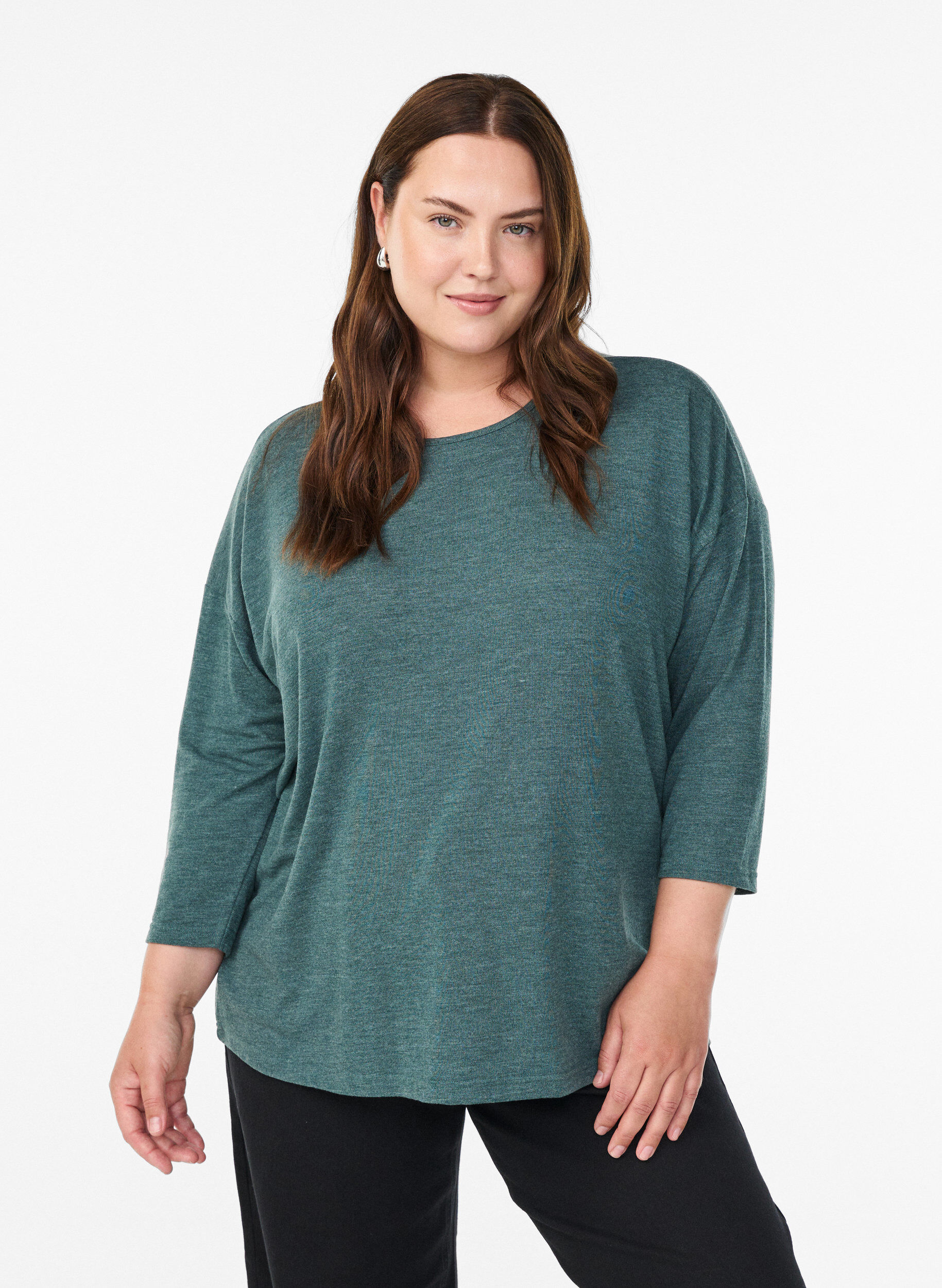 Zizzi Bluse aus Jersey mit 3/4-&Auml;rmeln , Gr&uuml;n, Model image number 0