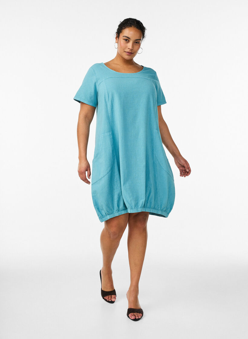Kurzarm Kleid aus Baumwolle, Blau, Model image number 1