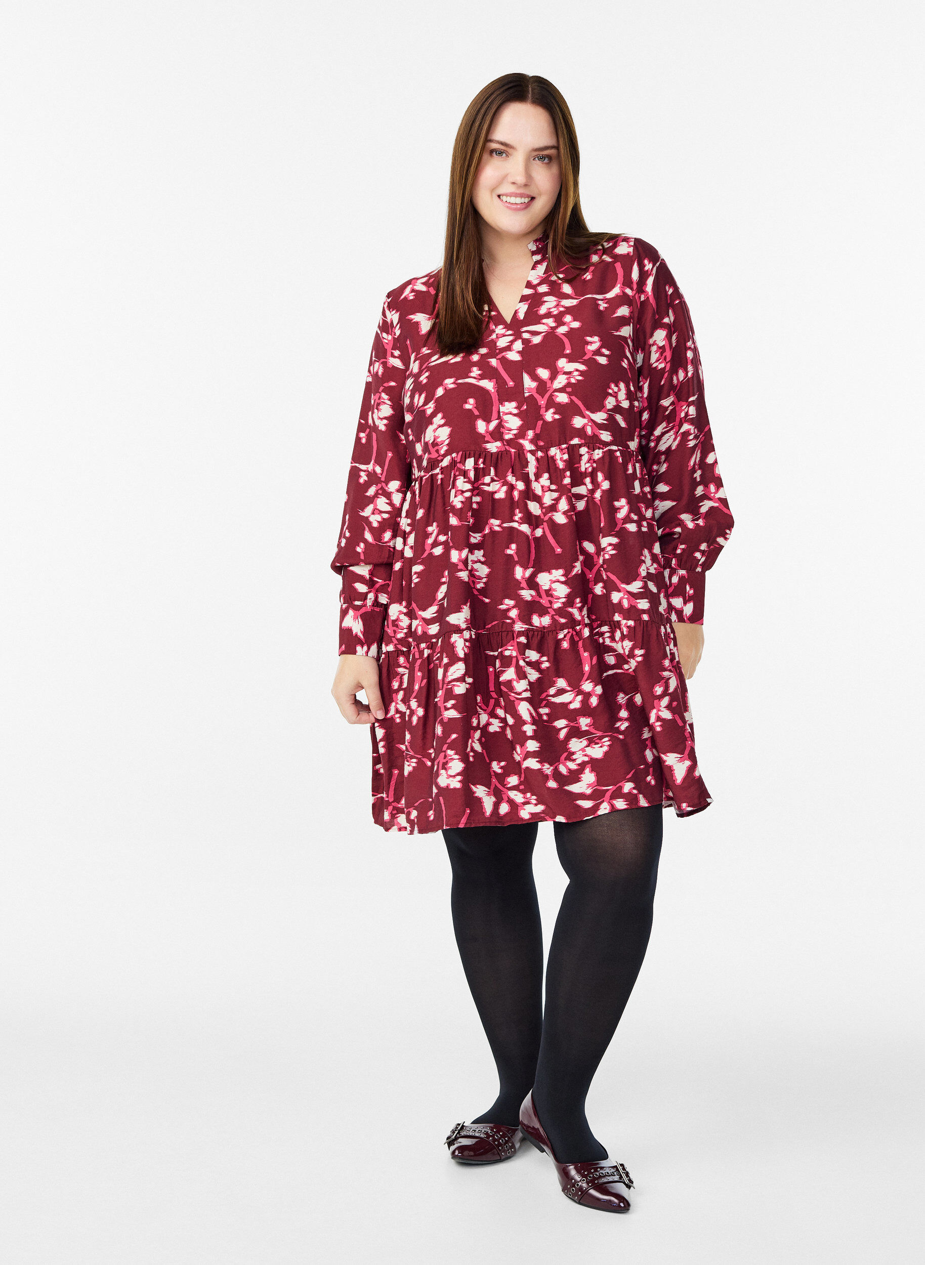 Zizzi A-Linien-Kleid mit R&uuml;schenkragen, Rot, Model image number 1