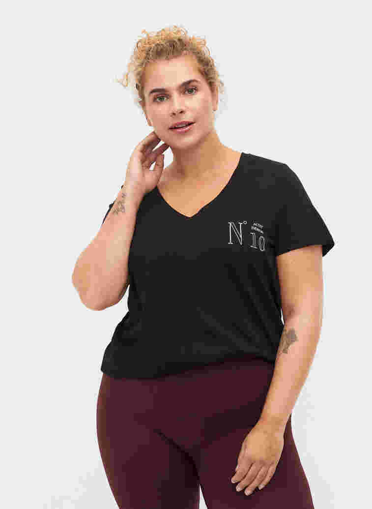 Trainings-T-Shirt aus Baumwolle mit Aufdruck, Black w. No. 10, Model image number 0