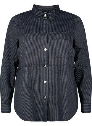 Baumwollhemd mit Nadelstreifen, Dark Blue Stripe, Packshot image number 0