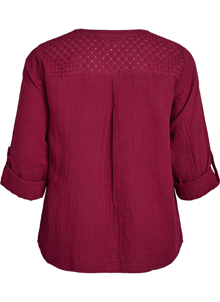 Bluse aus Baumwollmusselin mit Lochstickerei, Dunkles Bordeaux, Packshot image number 1