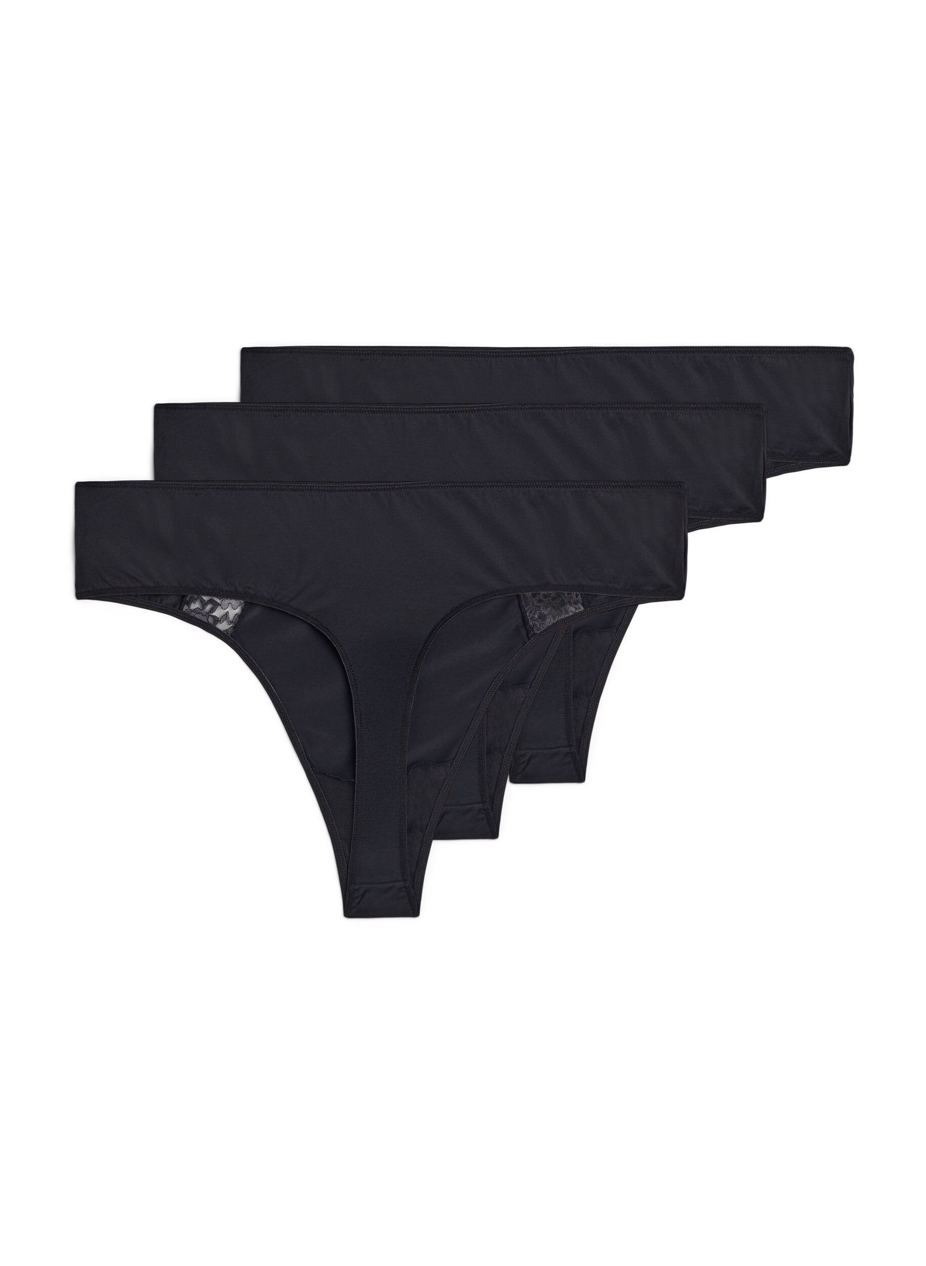 Zizzi 3er Pack G-Strings mit Spitzendetails, Schwarz, Packshot image number 1